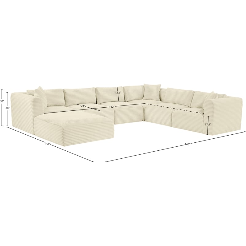 Meridian Furniture 7-Piece Cream Corduroy Performance Fabric Modular Sectional