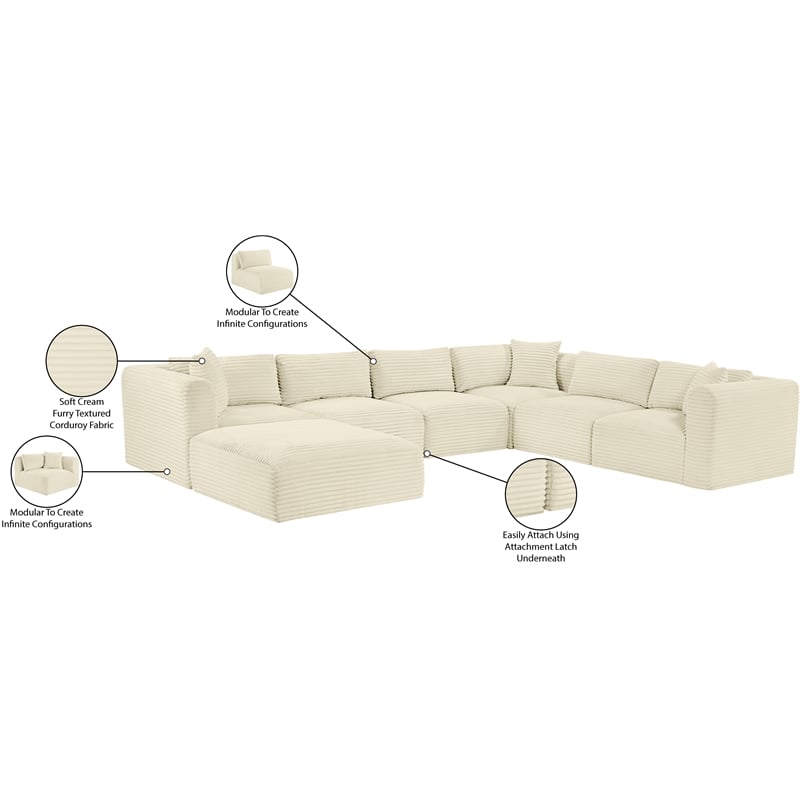 Meridian Furniture 7-Piece Cream Corduroy Performance Fabric Modular Sectional