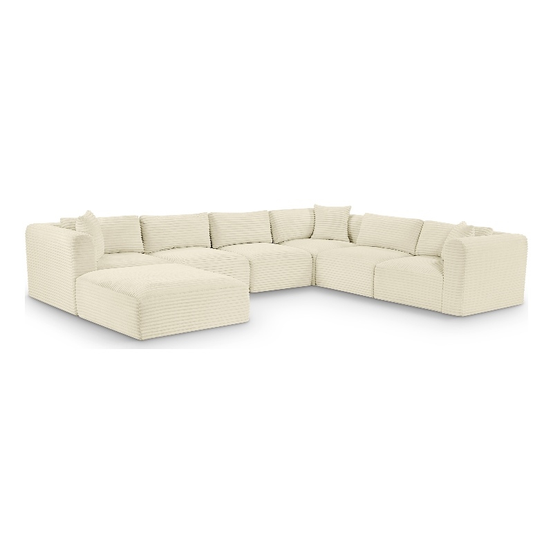 Meridian Furniture 7-Piece Cream Corduroy Performance Fabric Modular Sectional