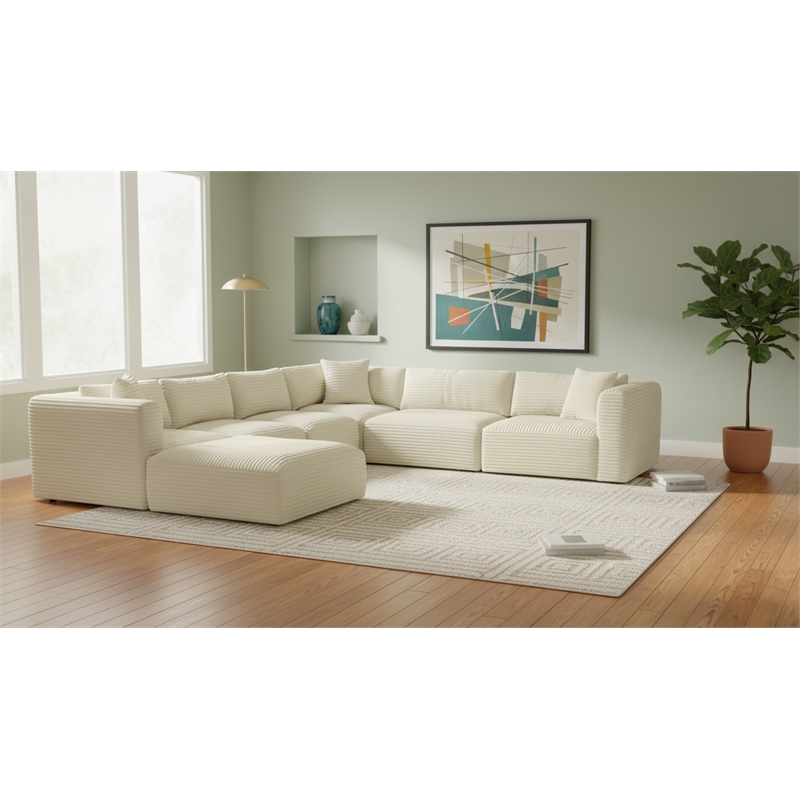 Meridian Furniture 7-Piece Cream Corduroy Performance Fabric Modular Sectional