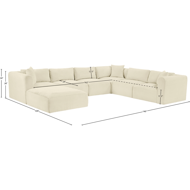 Meridian Furniture 7-Piece Cream Corduroy Performance Fabric Modular Sectional