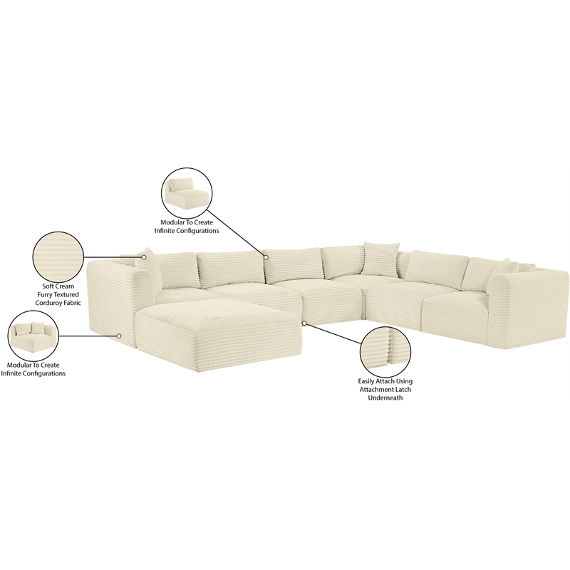 Meridian Furniture 7-Piece Cream Corduroy Performance Fabric Modular Sectional