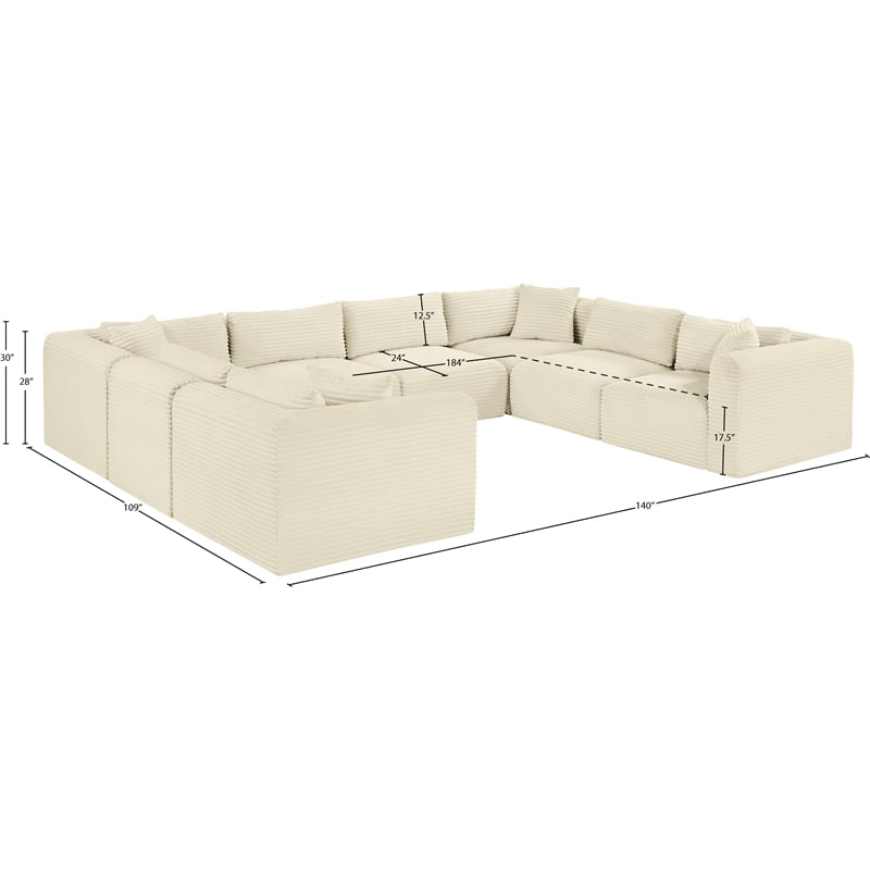 Meridian Furniture 8-Piece Cream Corduroy Performance Fabric Modular Sectional