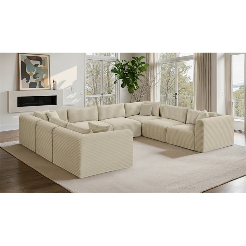 Meridian Furniture 8-Piece Cream Corduroy Performance Fabric Modular Sectional