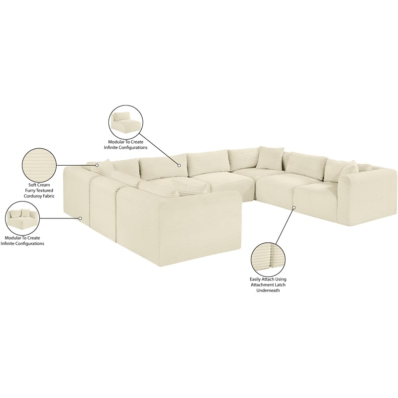 Meridian Furniture 8-Piece Cream Corduroy Performance Fabric Modular Sectional