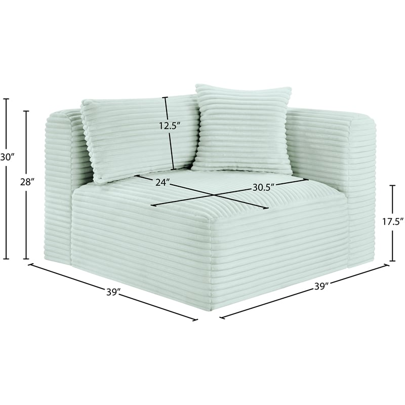 Meridian Furniture Shaggy Mint Corduroy Performance Fabric Corner Chair