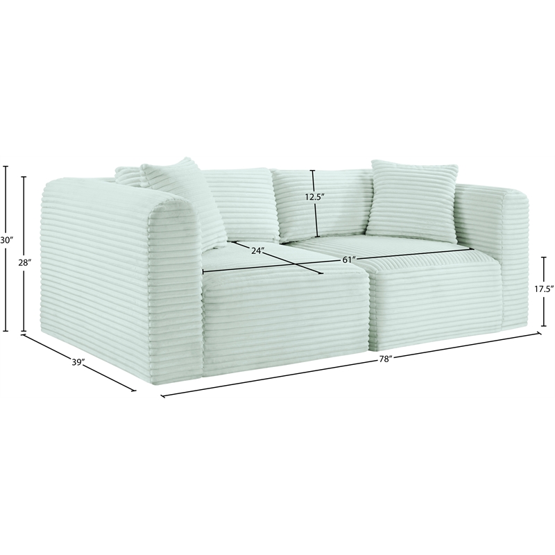 Meridian Furniture 2-Piece Mint Corduroy Performance Fabric Modular Sofa