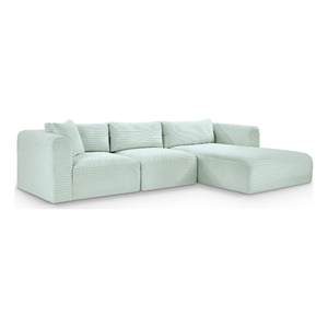 Meridian Furniture 3-Piece Mint Corduroy Performance Fabric Modular Sectional