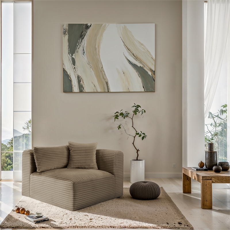 Meridian Furniture Shaggy Taupe Corduroy Performance Fabric Corner Chair