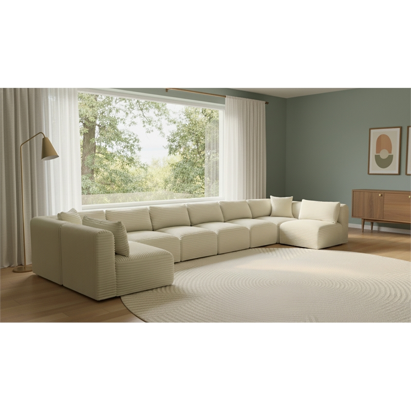 Meridian Furniture 9-Piece Cream Corduroy Performance Fabric Modular Sectional