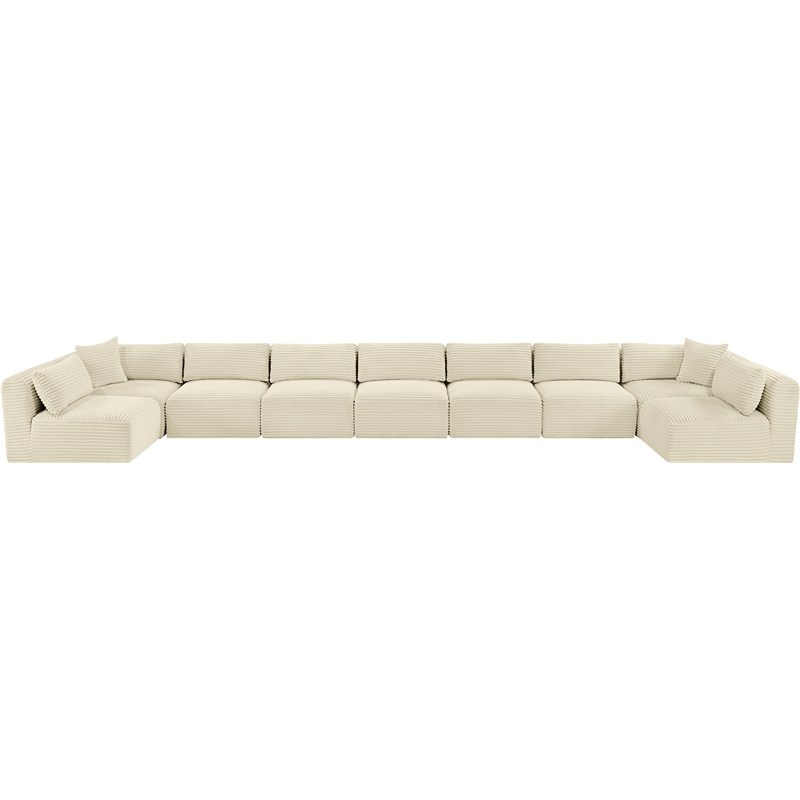 Meridian Furniture 9-Piece Cream Corduroy Performance Fabric Modular Sectional