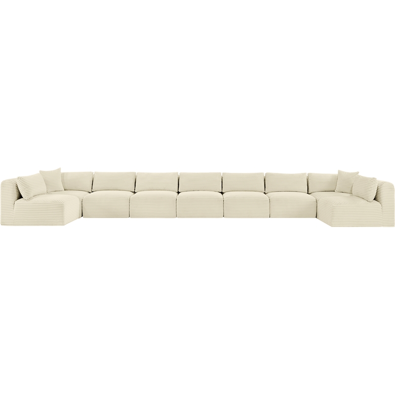 Meridian Furniture 9-Piece Cream Corduroy Performance Fabric Modular Sectional
