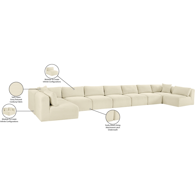 Meridian Furniture 9-Piece Cream Corduroy Performance Fabric Modular Sectional