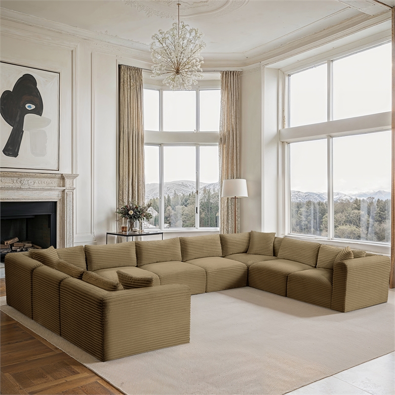 Meridian Furniture 9-Piece Camel Corduroy Performance Fabric Modular Sectional