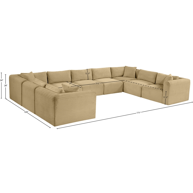 Meridian Furniture 9-Piece Camel Corduroy Performance Fabric Modular Sectional