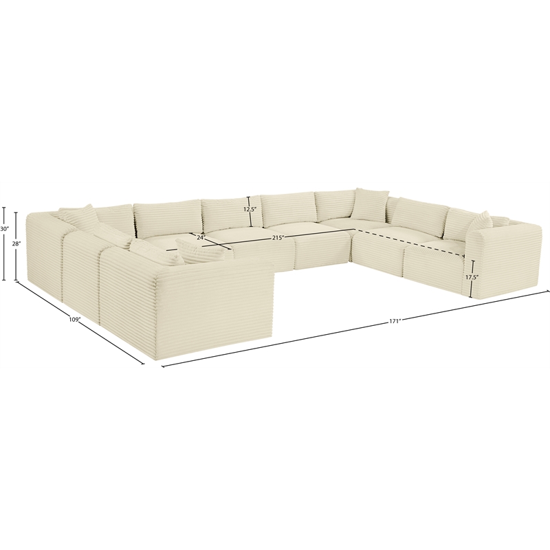 Meridian Furniture 9-Piece Cream Corduroy Performance Fabric Modular Sectional