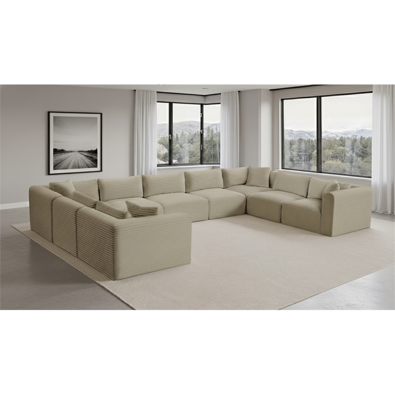Meridian Furniture 9-Piece Cream Corduroy Performance Fabric Modular Sectional