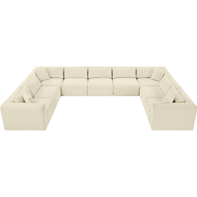 Meridian Furniture 9-Piece Cream Corduroy Performance Fabric Modular Sectional