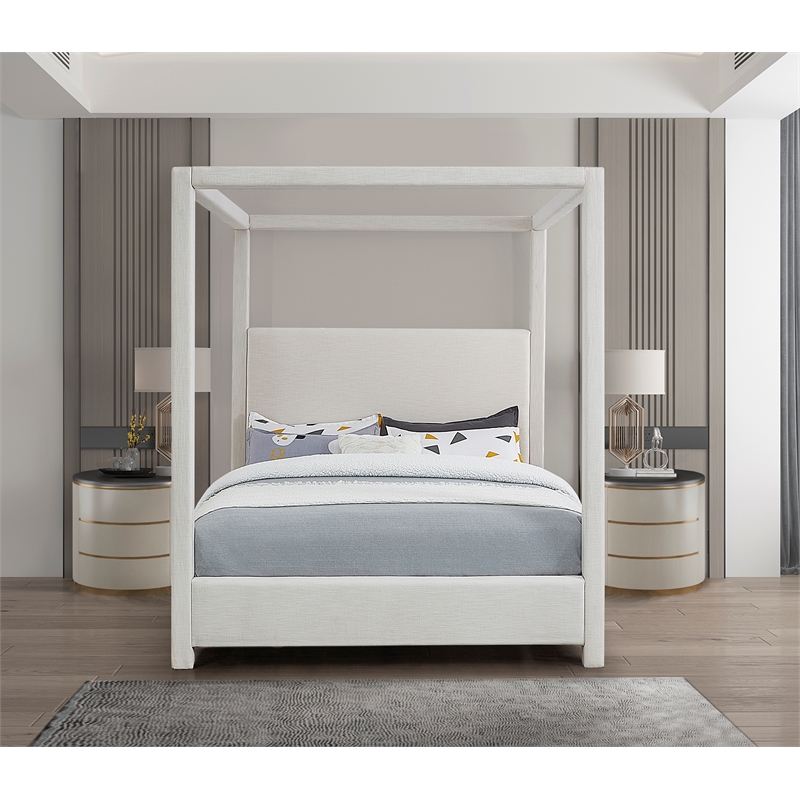 Meridian Furniture Emerson Cream Linen Textured Fabric Full Bed