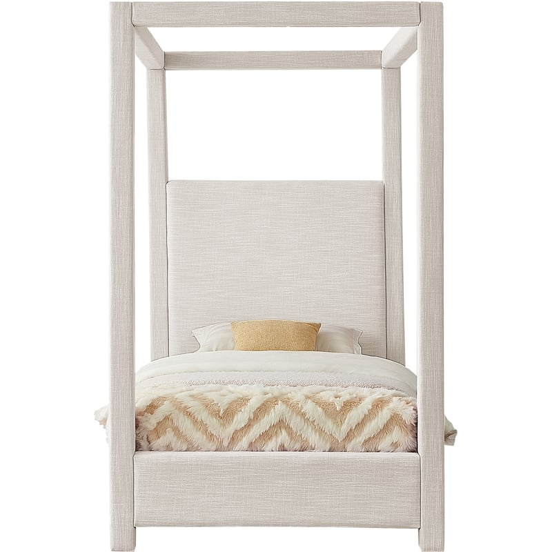 Meridian Furniture Emerson Cream Linen Textured Fabric Twin Bed