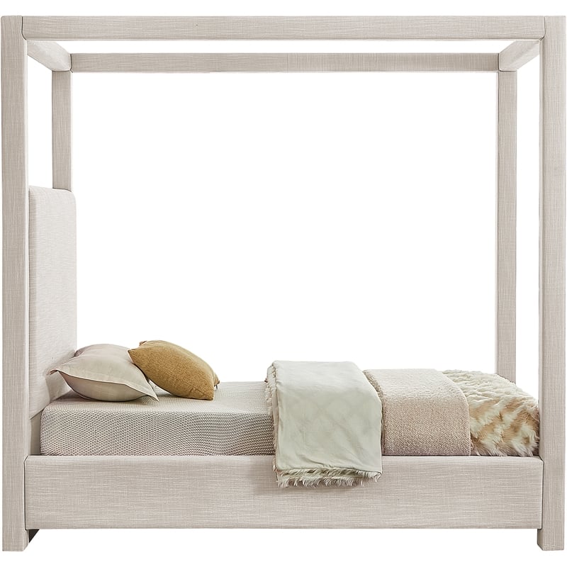 Meridian Furniture Emerson Cream Linen Textured Fabric Twin Bed