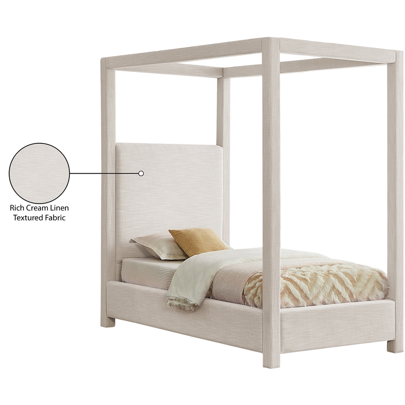Meridian Furniture Emerson Cream Linen Textured Fabric Twin Bed
