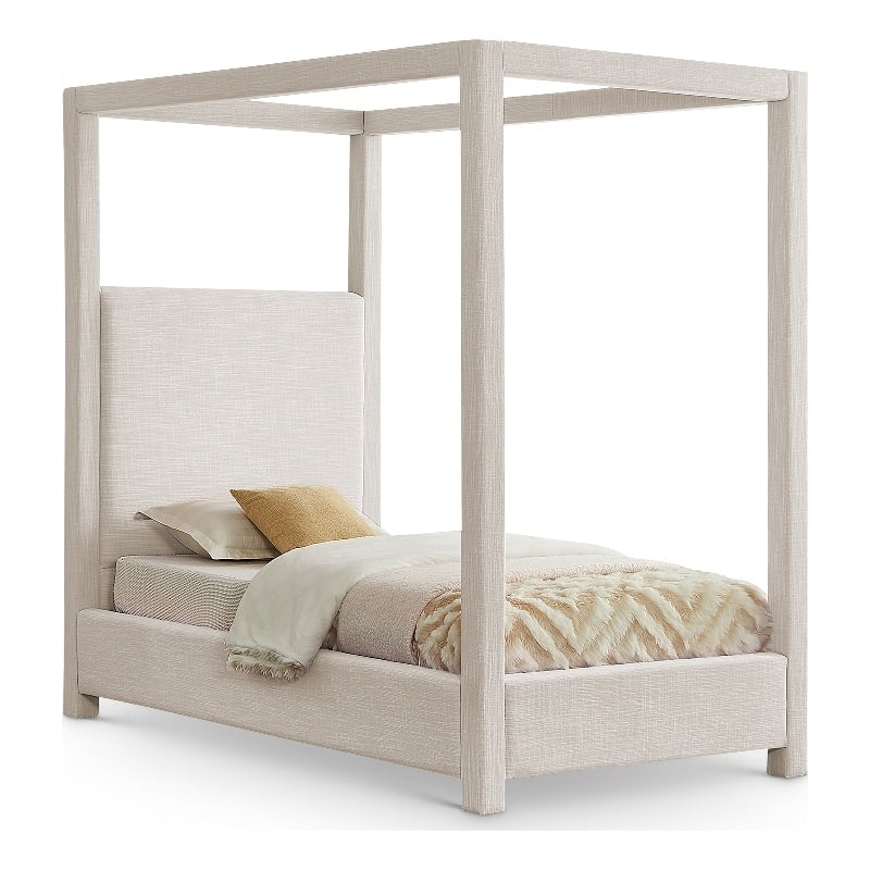 Meridian Furniture Emerson Cream Linen Textured Fabric Twin Bed