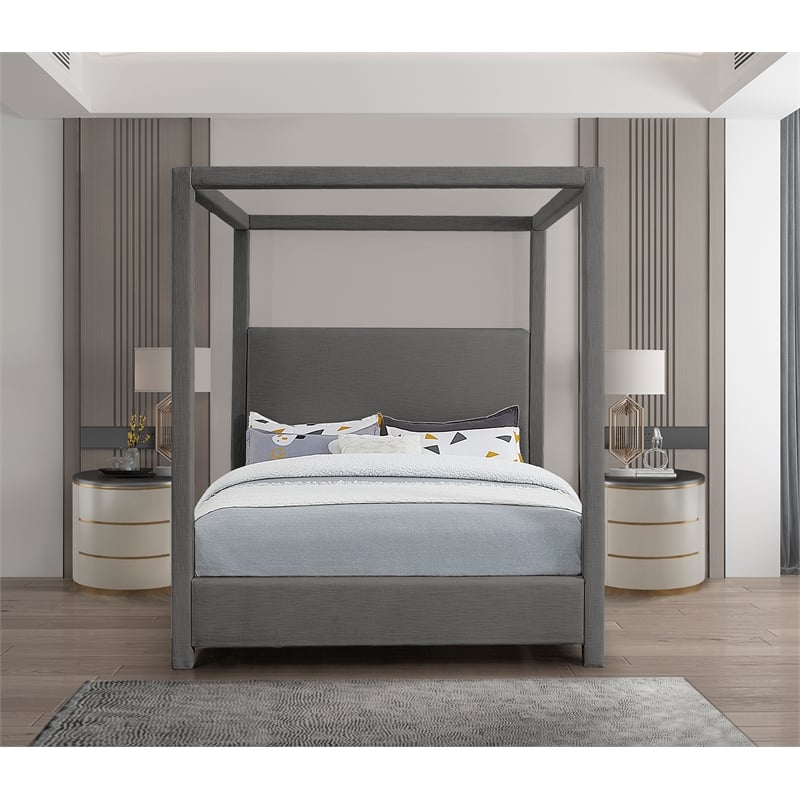 Meridian Furniture Emerson Grey Linen Textured Fabric Full Bed
