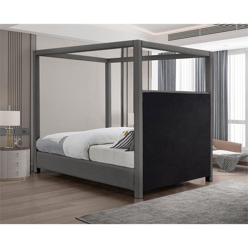 Meridian Furniture Emerson Grey Linen Textured Fabric Full Bed