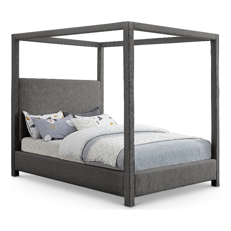 Meridian Furniture Emerson Grey Linen Textured Fabric Full Bed