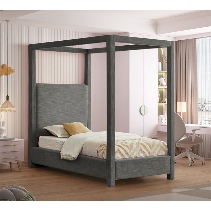 Meridian Furniture Emerson Grey Linen Textured Fabric Twin Bed