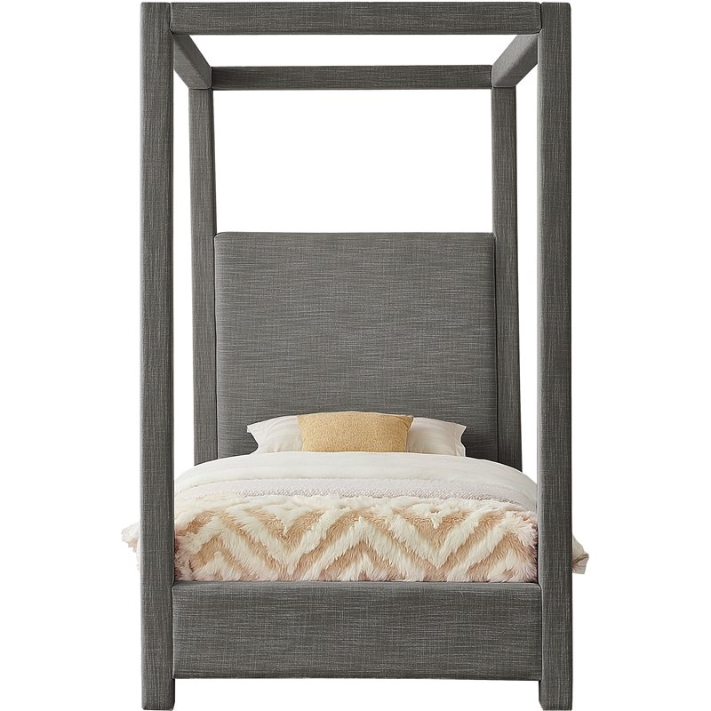 Meridian Furniture Emerson Grey Linen Textured Fabric Twin Bed