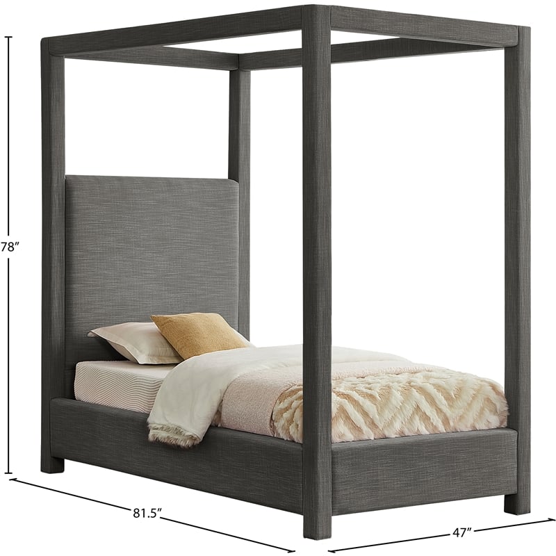 Meridian Furniture Emerson Grey Linen Textured Fabric Twin Bed