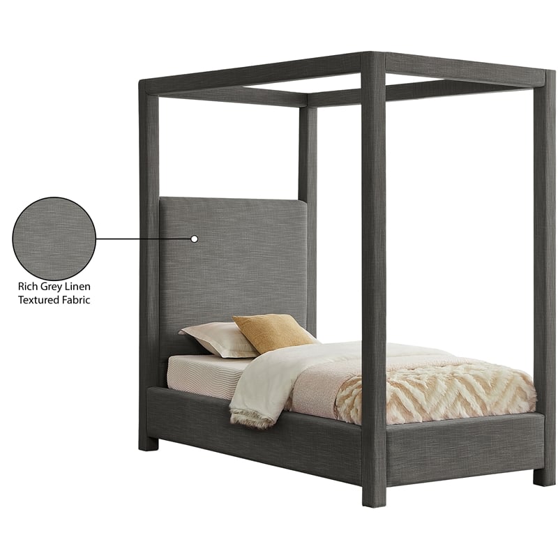 Meridian Furniture Emerson Grey Linen Textured Fabric Twin Bed