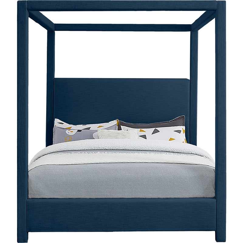 Meridian Furniture Emerson Navy Linen Textured Fabric Full Bed