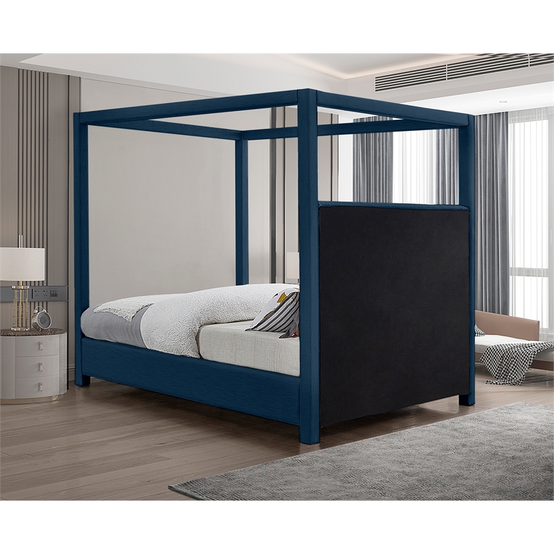 Meridian Furniture Emerson Navy Linen Textured Fabric Full Bed