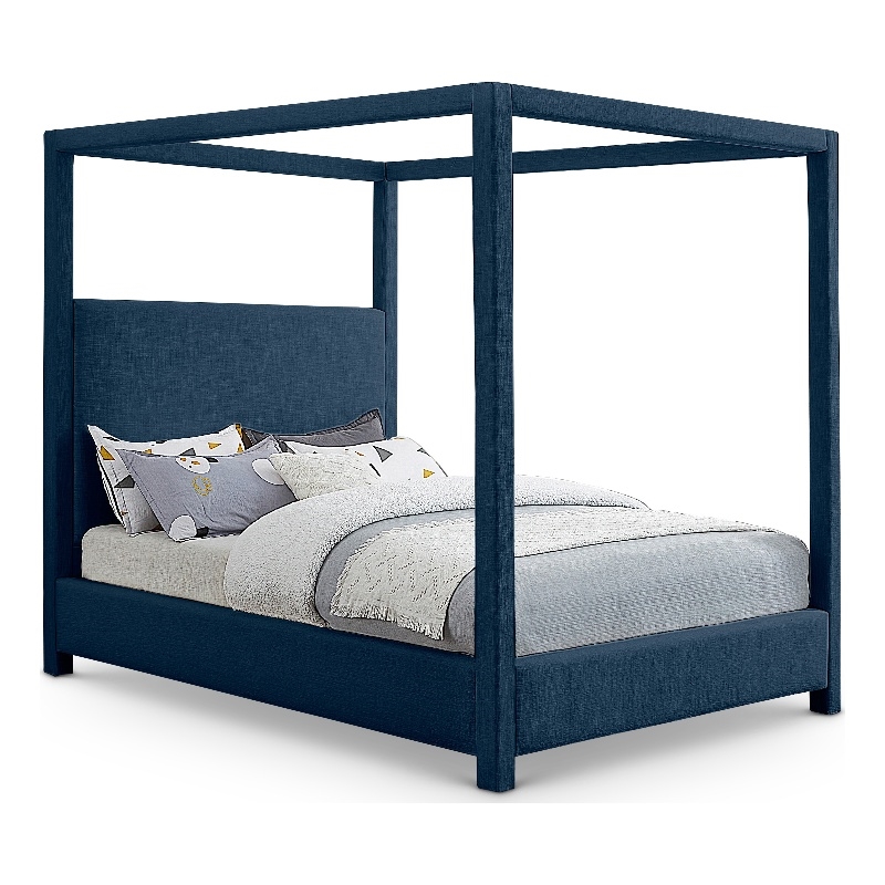Meridian Furniture Emerson Navy Linen Textured Fabric Full Bed