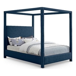 Meridian Furniture Emerson Navy Linen Textured Fabric Full Bed