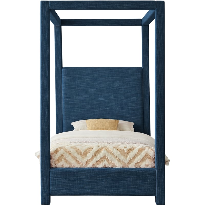 Meridian Furniture Emerson Navy Linen Textured Fabric Twin Bed