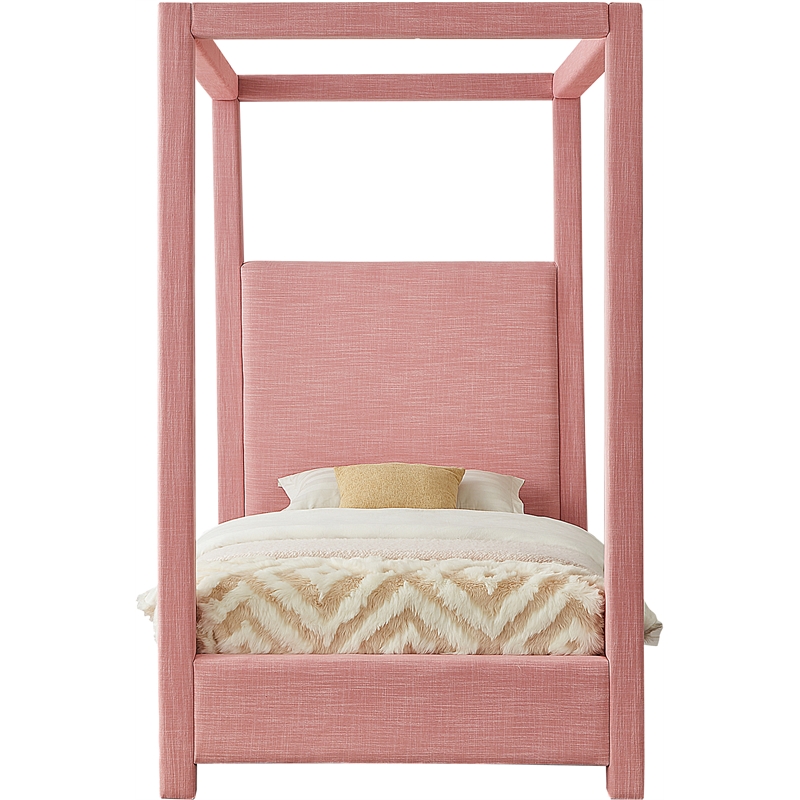 Meridian Furniture Emerson Pink Linen Textured Fabric Twin Bed