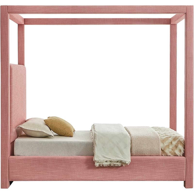 Meridian Furniture Emerson Pink Linen Textured Fabric Twin Bed