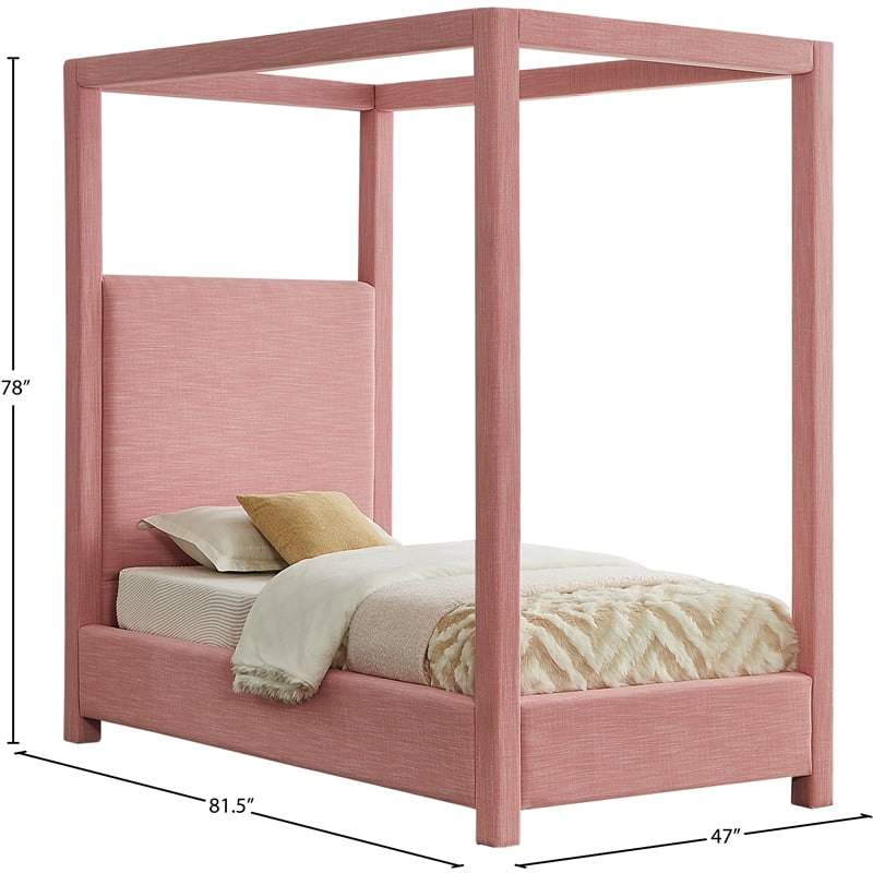 Meridian Furniture Emerson Pink Linen Textured Fabric Twin Bed