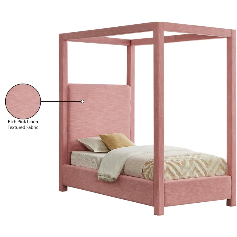 Meridian Furniture Emerson Pink Linen Textured Fabric Twin Bed