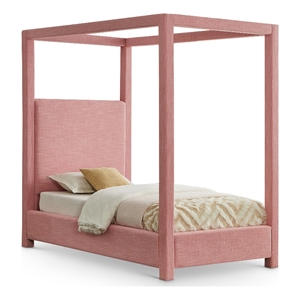 Meridian Furniture Emerson Pink Linen Textured Fabric Twin Bed
