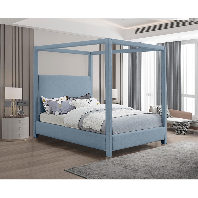 Meridian Furniture Emerson Sky Blue Linen Textured Fabric Full Bed