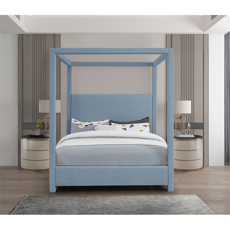 Meridian Furniture Emerson Sky Blue Linen Textured Fabric Full Bed