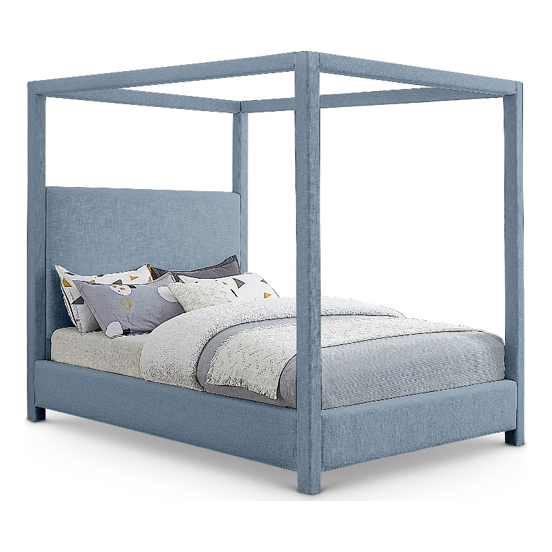 Meridian Furniture Emerson Sky Blue Linen Textured Fabric Full Bed
