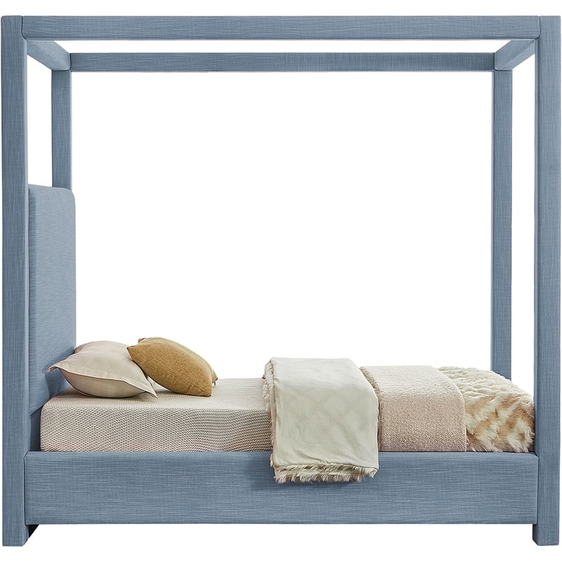 Meridian Furniture Emerson Sky Blue Linen Textured Fabric Twin Bed