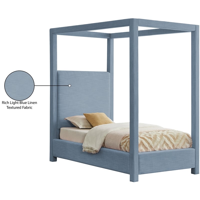 Meridian Furniture Emerson Sky Blue Linen Textured Fabric Twin Bed