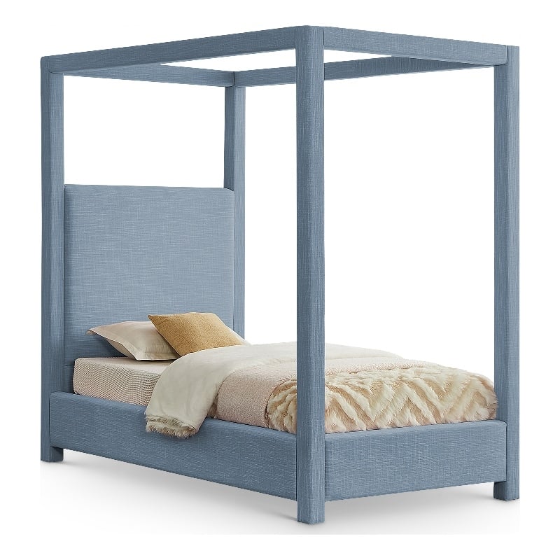 Meridian Furniture Emerson Sky Blue Linen Textured Fabric Twin Bed